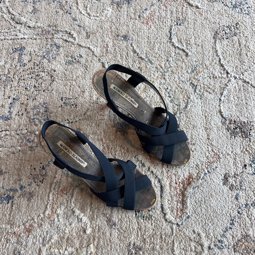 Manolo Blahnik Navy Sandals